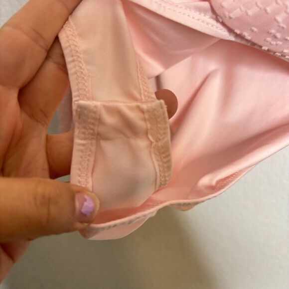 Showpo Womens Bodysuit Blouse Top Pink 16 Balloon Sleeve Ruched Swiss Dot - Picture 8 of 12